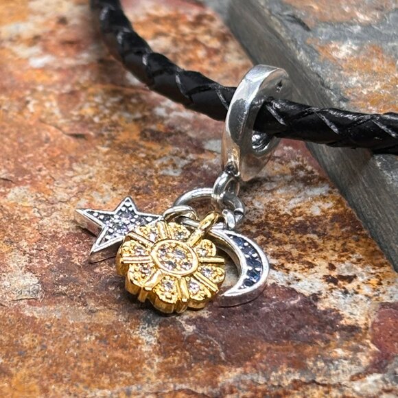 Celestial Triple Dangle Bracelet Charm - S925 Sterling Silver Fits Pandora - Picture 1 of 4